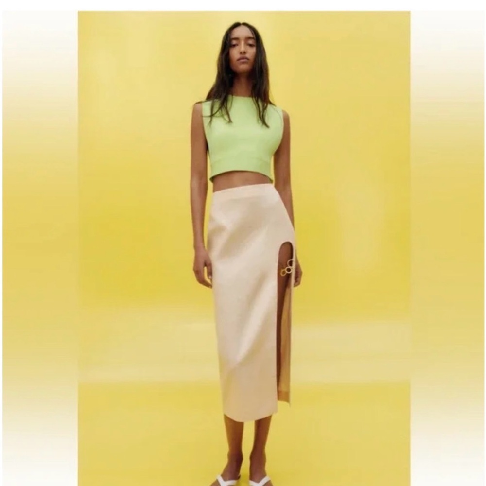 Beige linen gold detail skirt